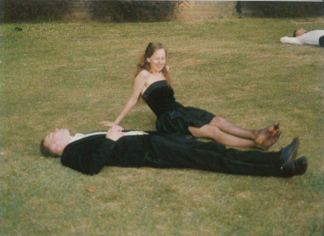 Students lying down on Priest's Lawn