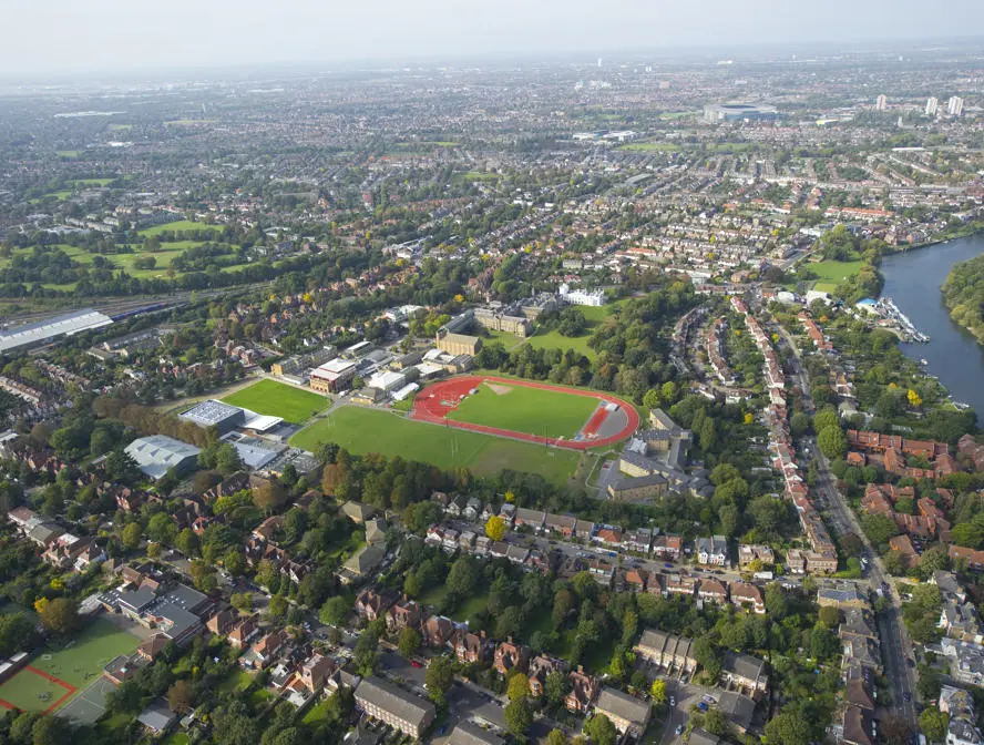 Ariel view of campus.