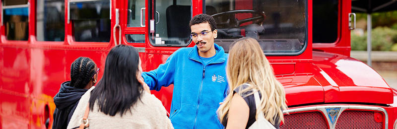 A student ambassador talking to students