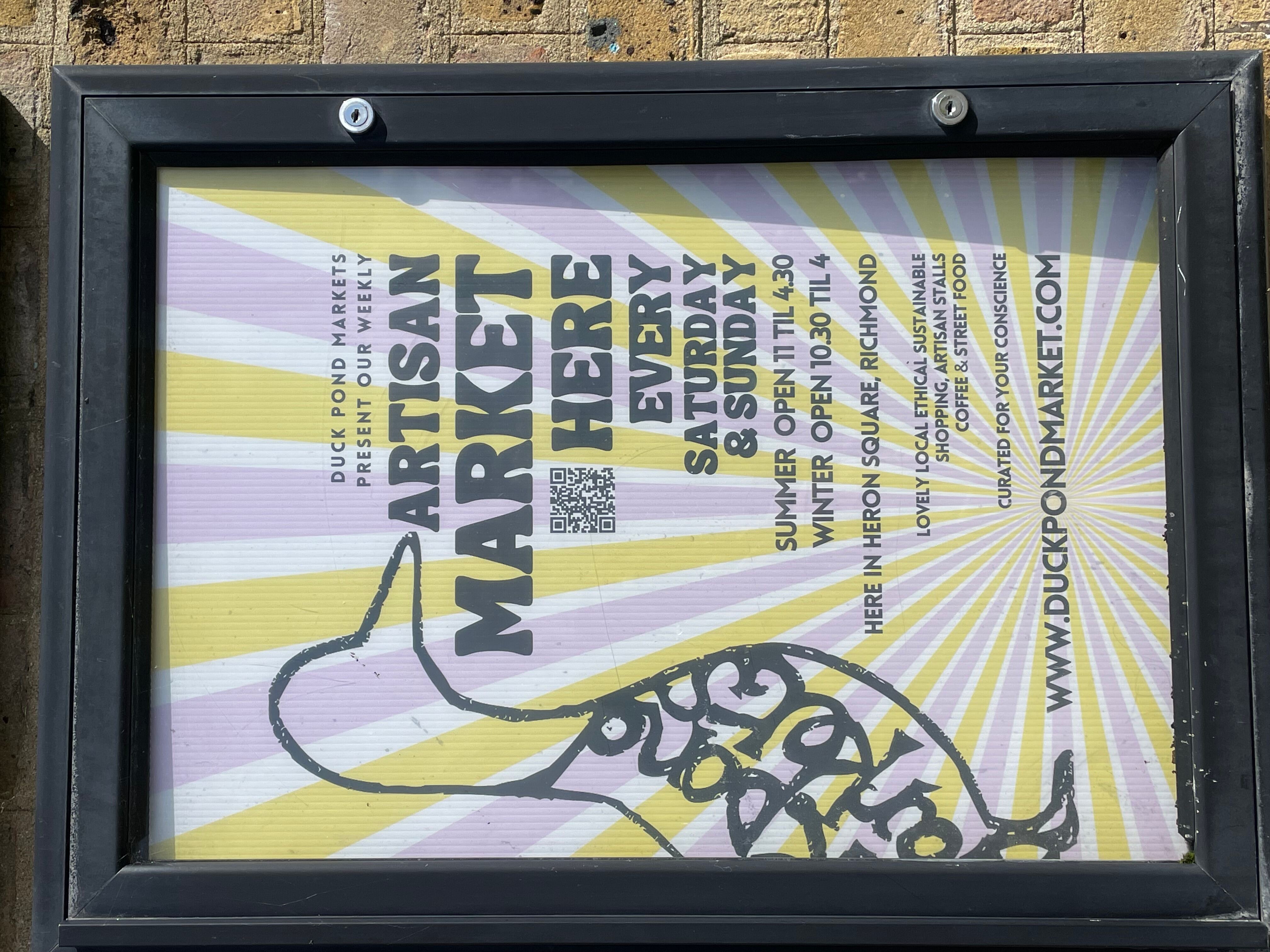 A poster for the Duck Pond artisan market in Richmond, London.