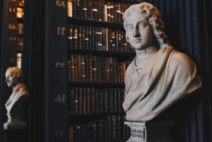 Statue bust in a library