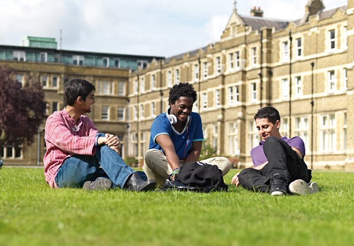 international-students on lawn