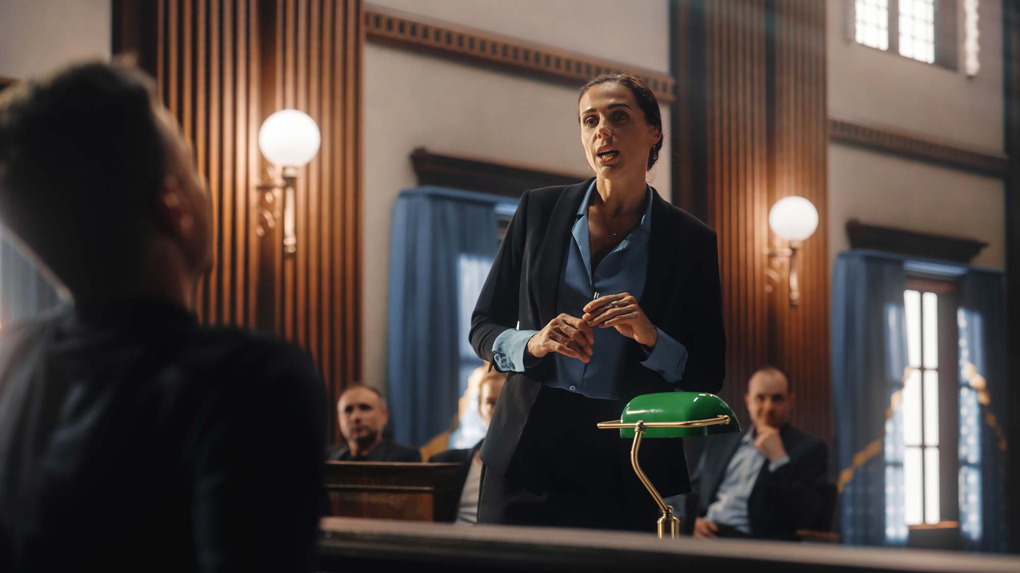 Lawyer debating in court