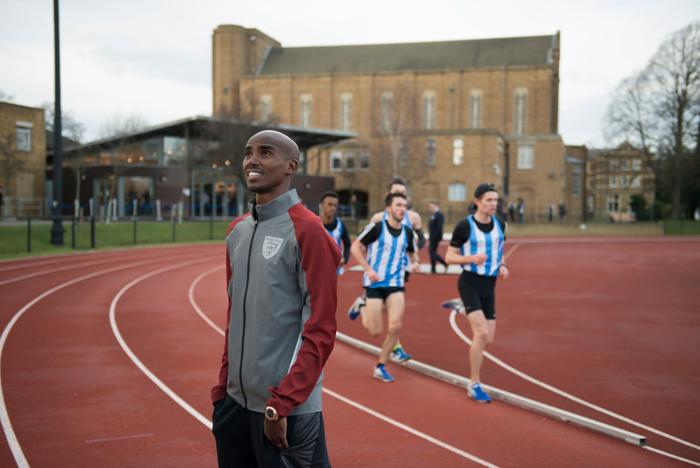 Mo Farah on the St Mary's University athletics track