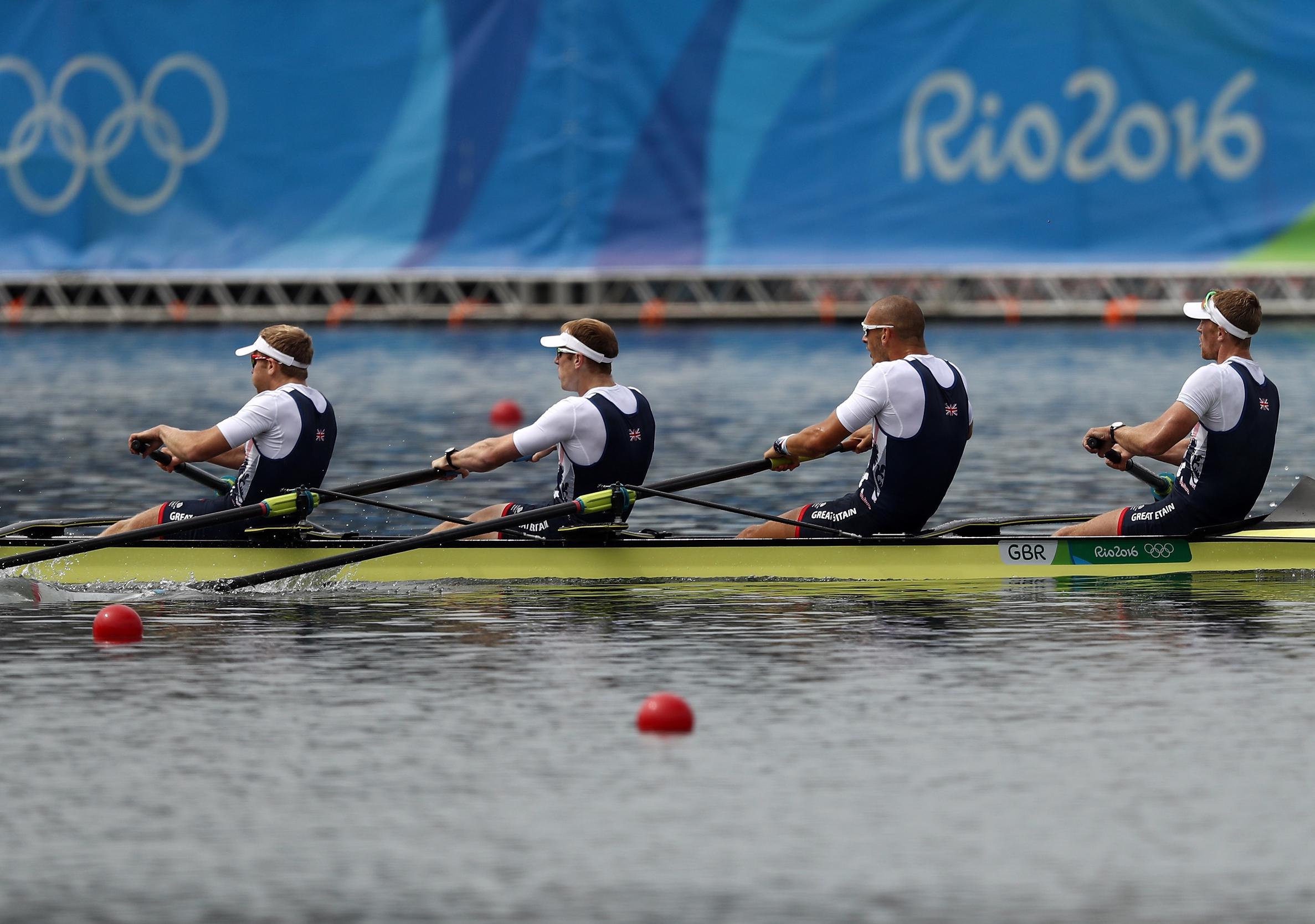 Rowers in a boat at the 2016 Rio Olympics