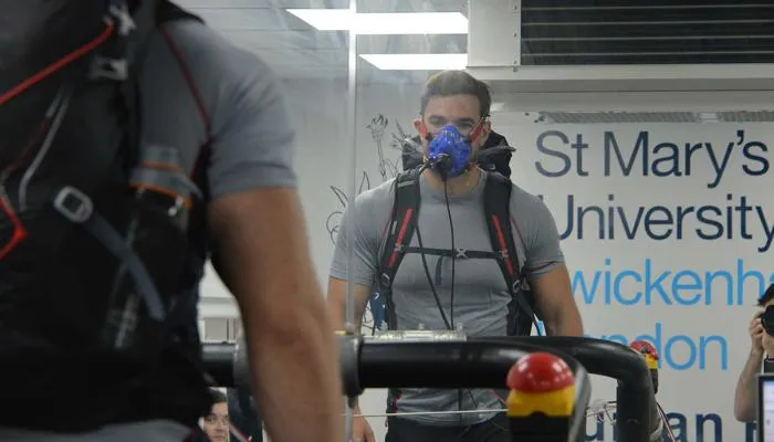 Man on a treadmill in the exercise psychology laboratory