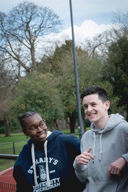 Students by the running track