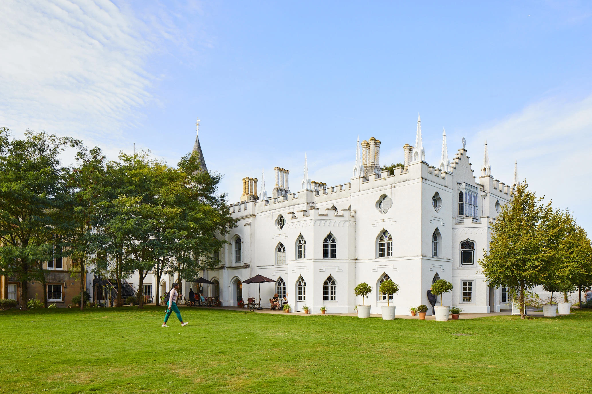 Historic Waldegrave house on campus, in sunshine