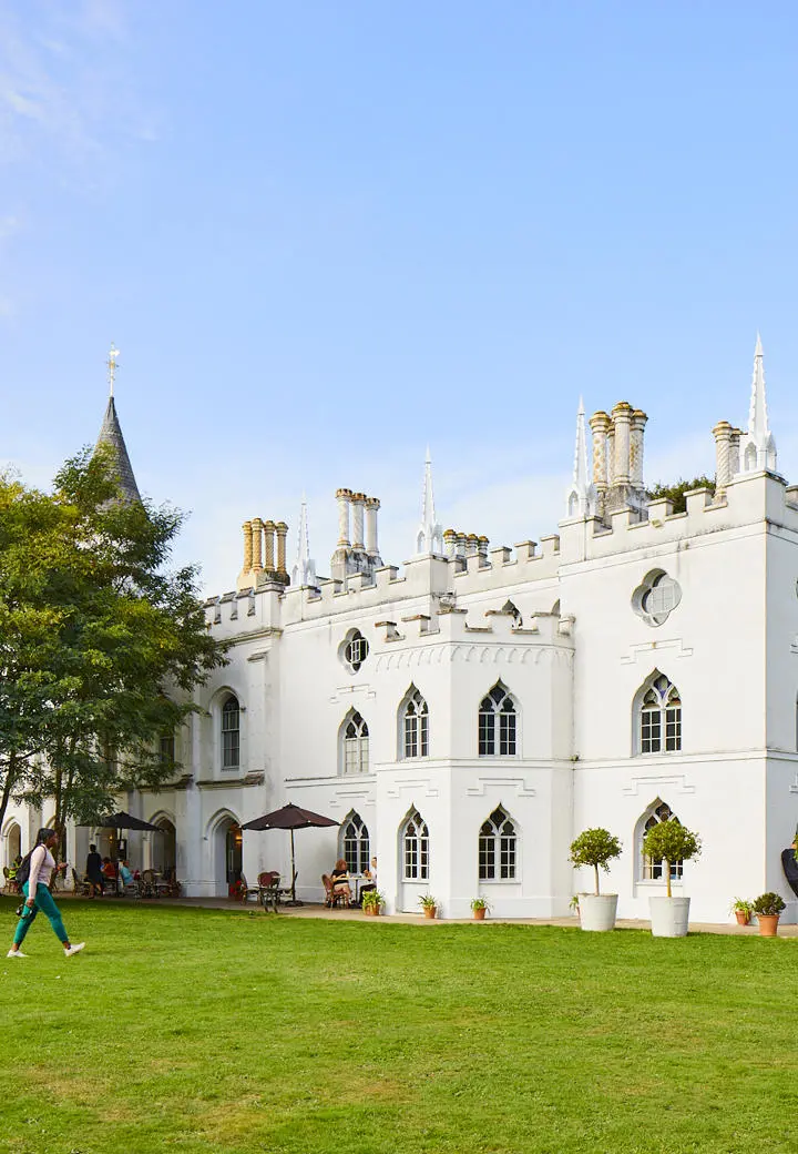 Historic Waldegrave house on campus, in sunshine