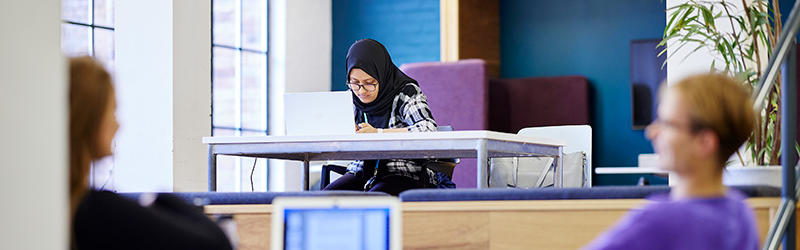 Students sat in the library.