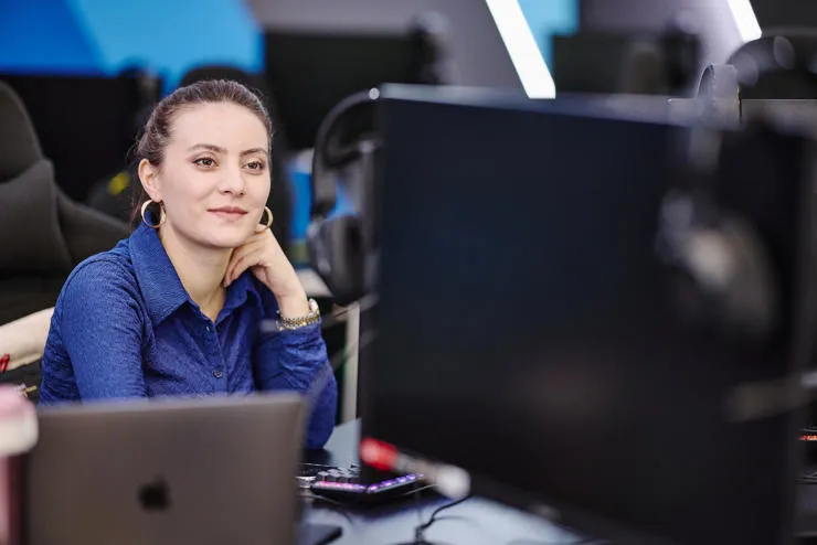 A mature student sits in front of a computer during independent study at St Mary's.