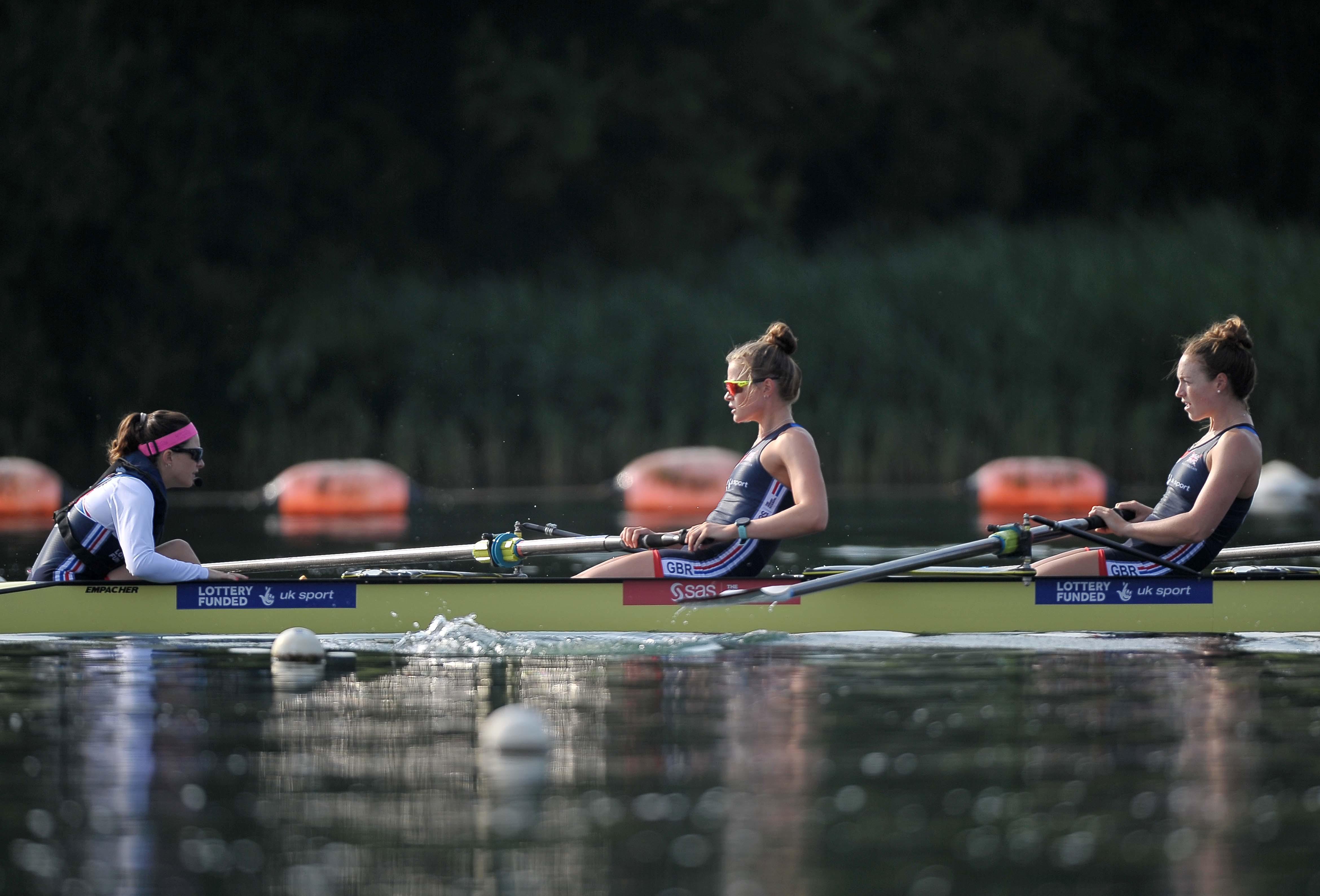 Matilda Horn far left, team gb rower centre, and Karen Bennett far right, rowing in eight boat