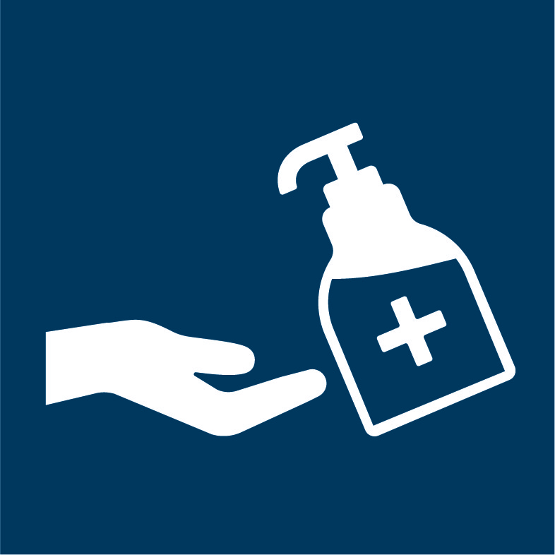 Graphic: hand sanitiser pump popuring into hand