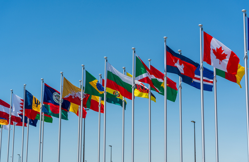A line of flags from various countries.