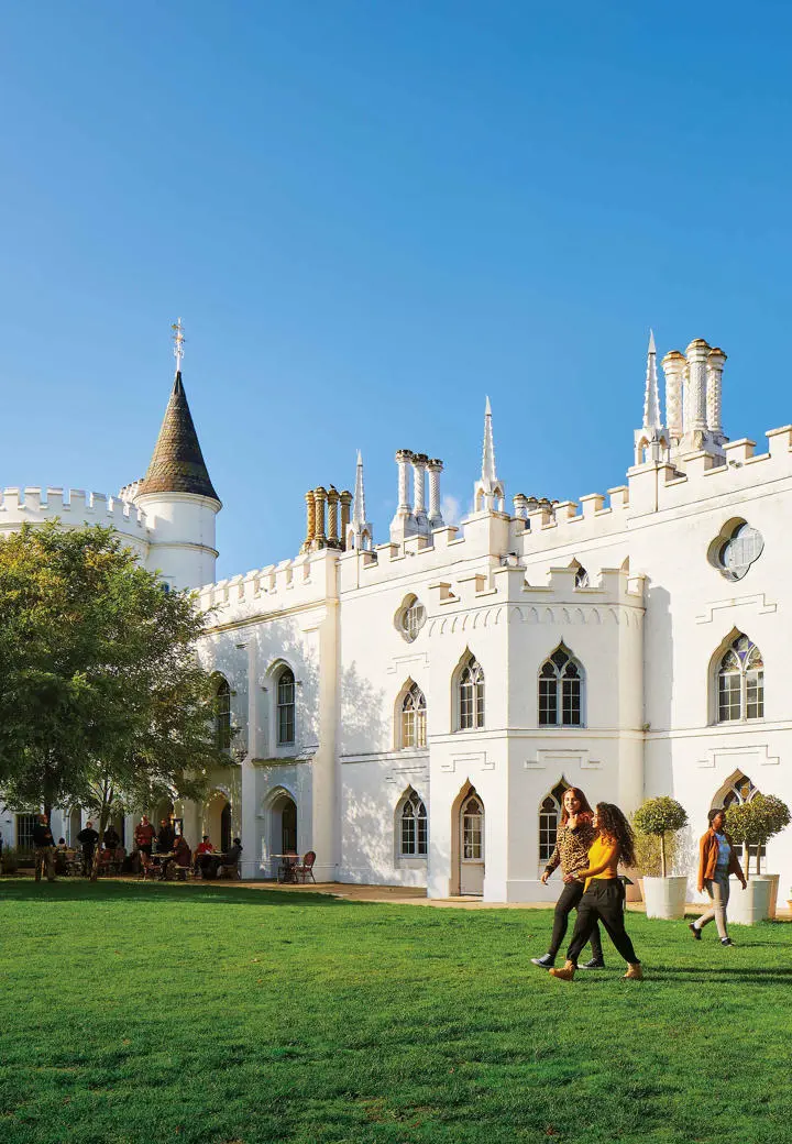 strawberry hill house with people in front