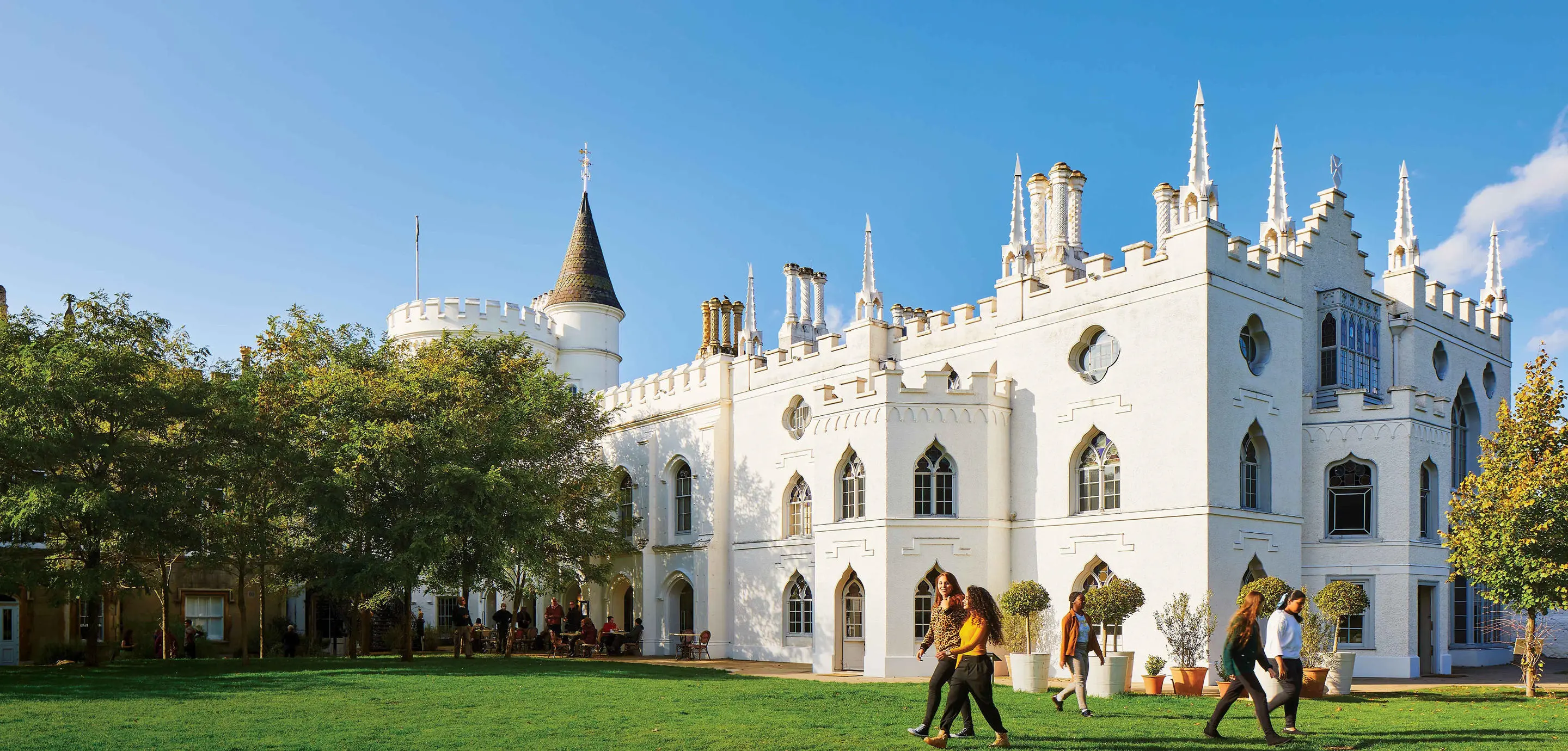 strawberry hill house with people in front