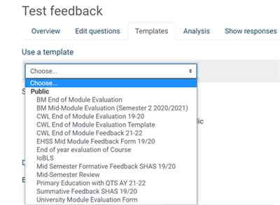 Feedback template drop down menu