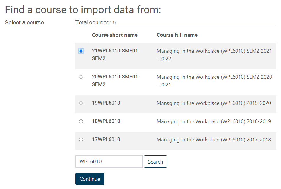 List of moodle courses
