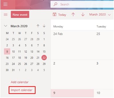 Import Shared Calendar Option