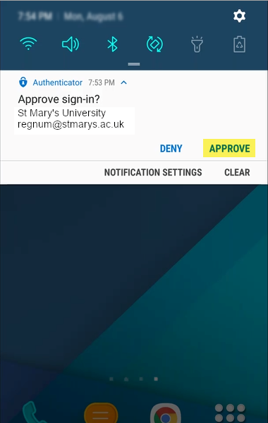 Screenshot of an authentication prompt from an Android device using the authenticator app