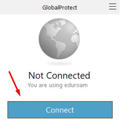 Shows an arrow pointing to the connect button on Globalprotect