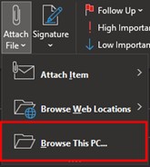 Screenshot showing browse this PC on outlook