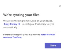 Screenshot showing OneDrive is syncing the team