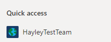 Screenshot showing quick access and the team listed