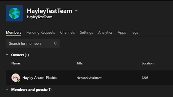 Screenshot showing managing a team section