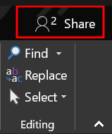 Screenshot showing the share button on word