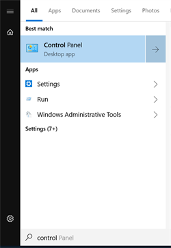 control panel serach