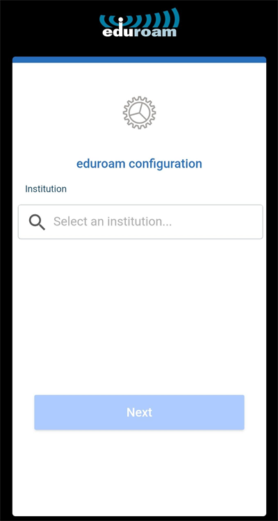 eduroam configuration where you search for an institution