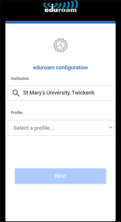 Eduroam configuration with institution selected and need to select a profile