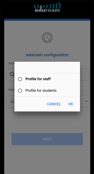Select profile for staff or student
