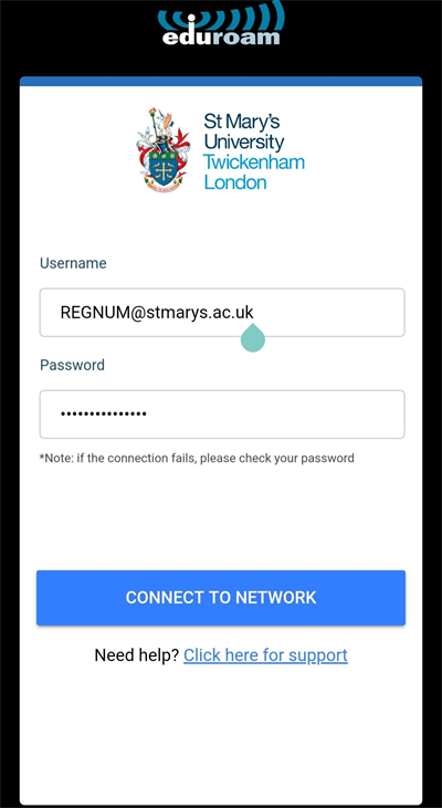 Login with username with Regnum@stmarys.ac.uk and password