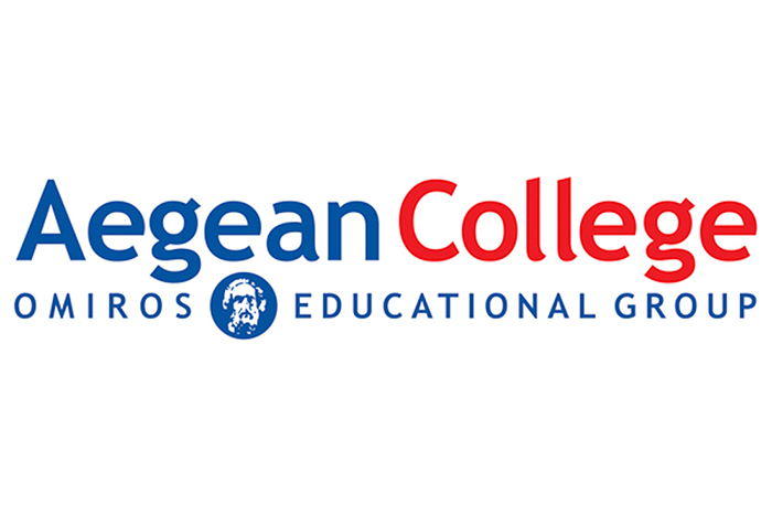 image shows aegen college text block logo in blue and red font colour
