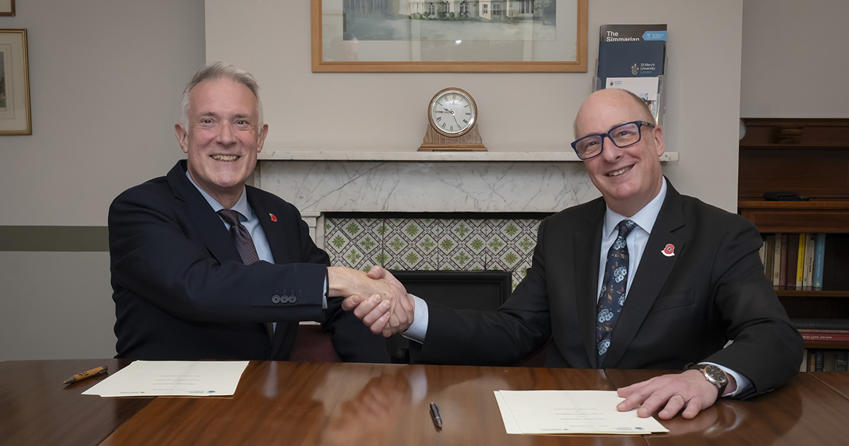 St Mary's Vice-Chancellor Prof Anthony McClaran and Group Principal and CEO of STGC Peter Mayhew-Smith shaking hands