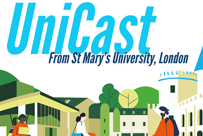 illustration of campus, text reads 'UniCast from St Mary's University, London'