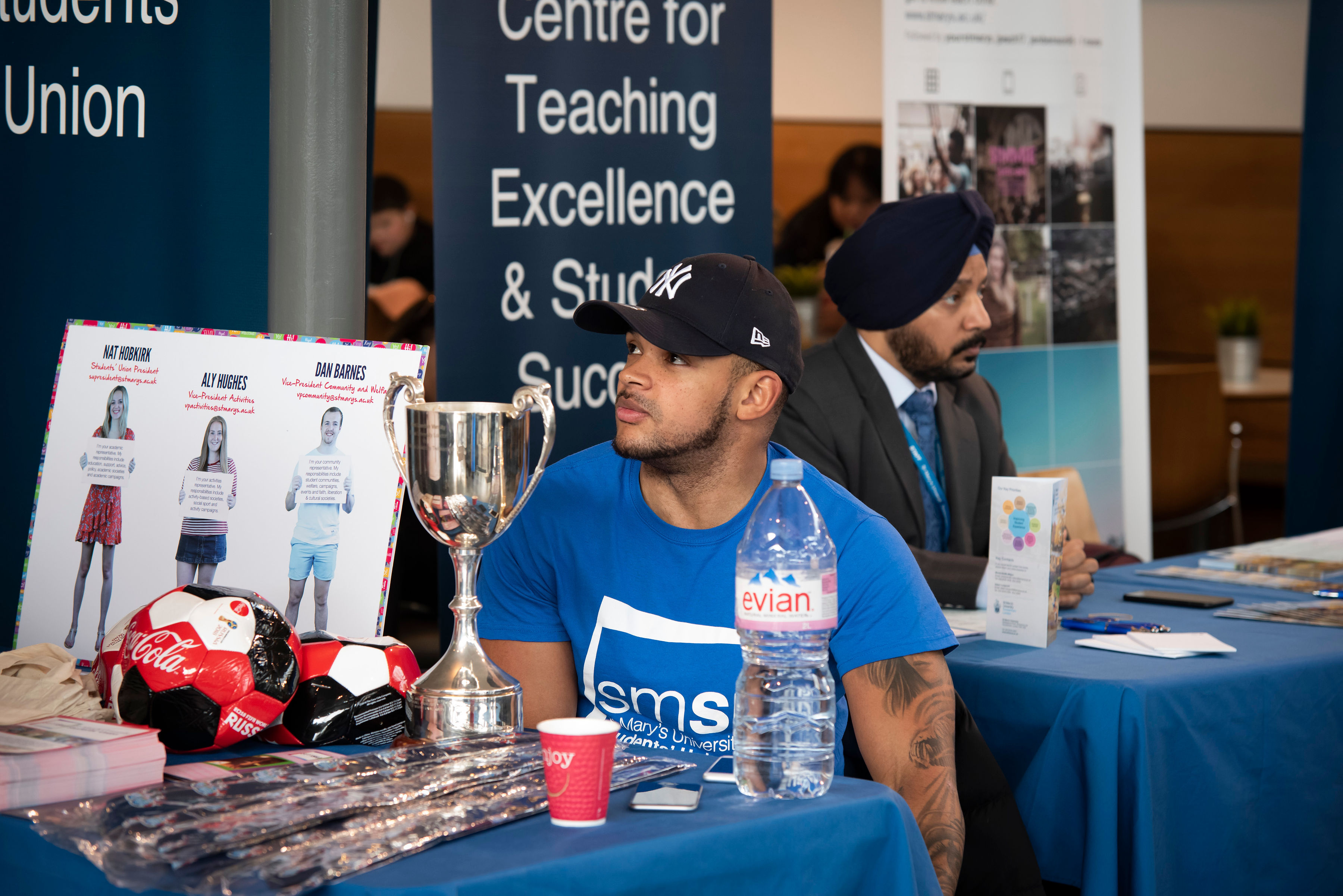St Mary's University student at the student union stand on Open Day