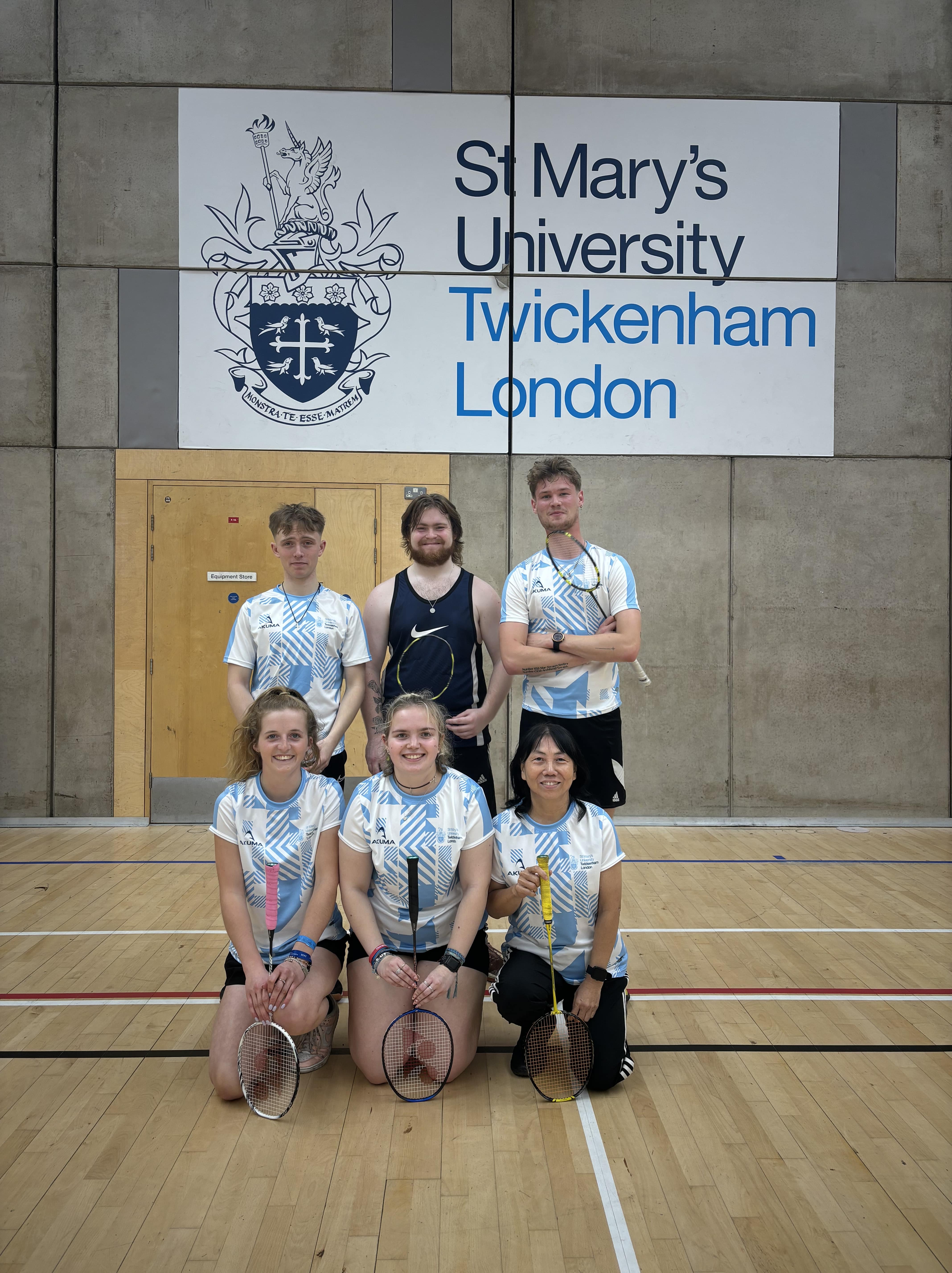 The St Mary's Badminton Team in the sports hall.