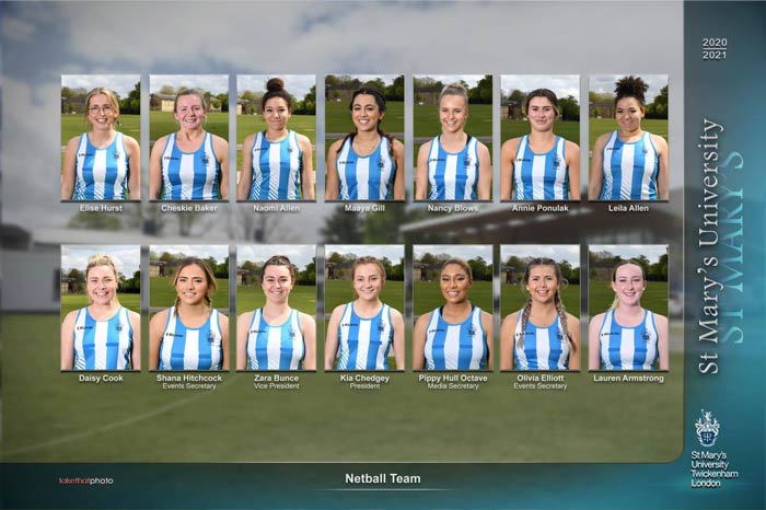 Squad photos for the Netball team